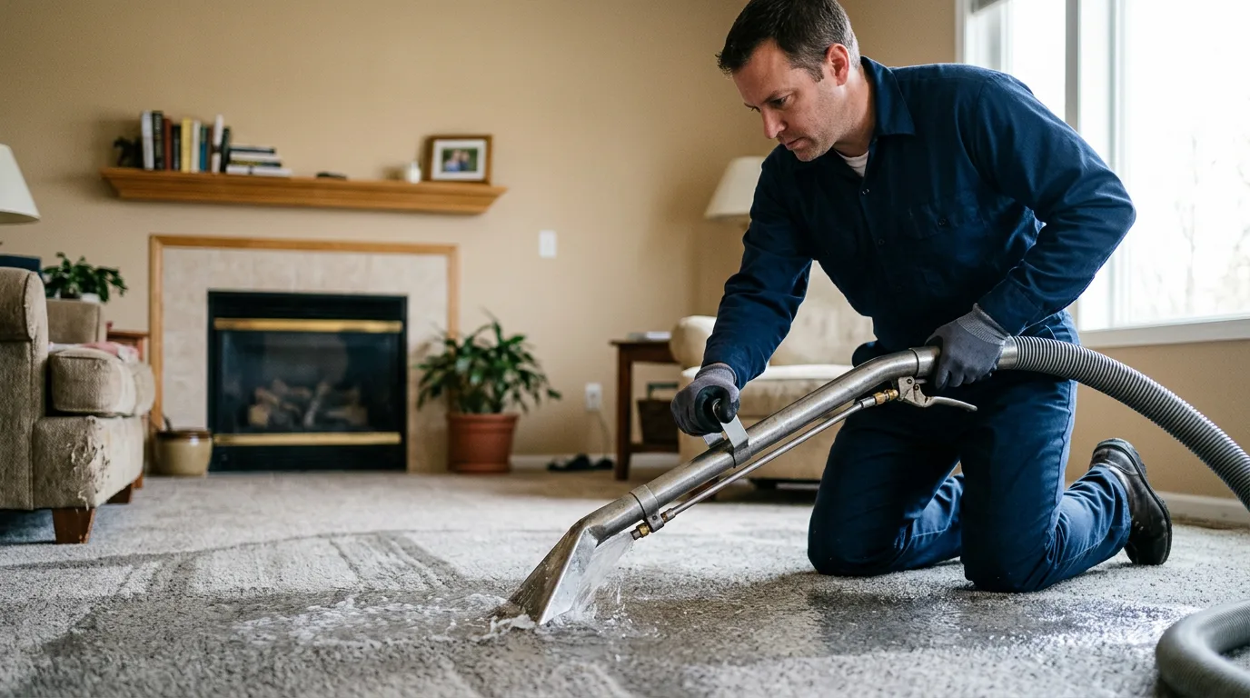 Water damage restoration technician working near Milton, MA